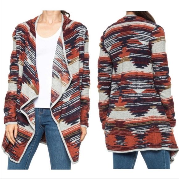 Lucky Brand Aztec Open Front Drape Cardigan Sweater Multicolor Women's Large - Picture 1 of 7